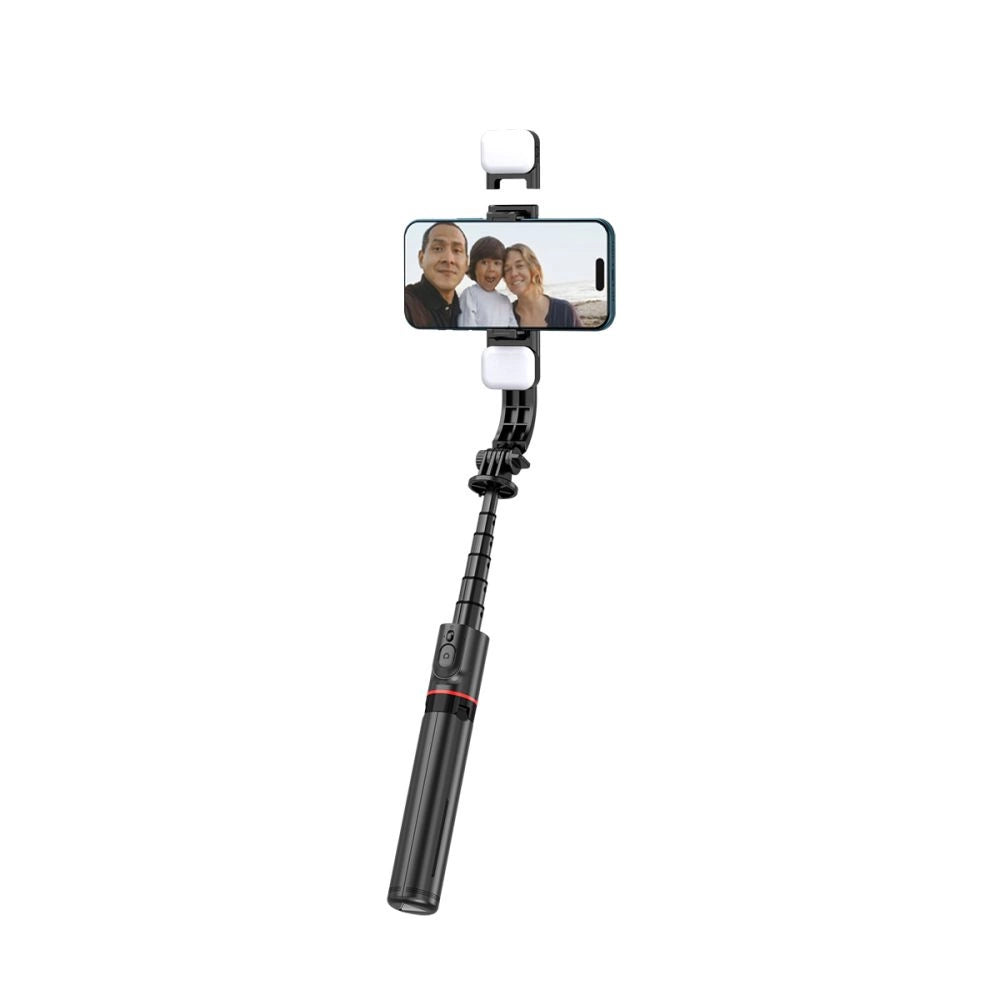 Tech-Protect L05S Bluetooth Selfie Stick med Stativ op til 105 cm med LED-lys - sort