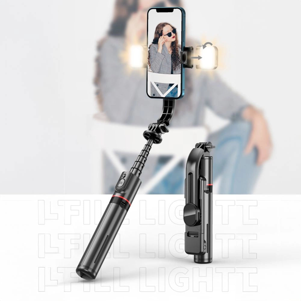 Tech-Protect L05S Bluetooth Selfie Stick med Stativ op til 105 cm med LED-lys - sort