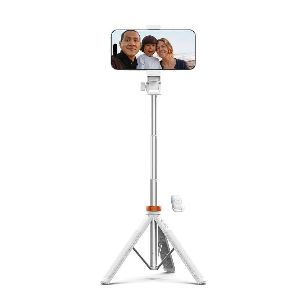 Tech-Protect L03S Bluetooth selfie stick med fjernbetjening, stativ op til 148 cm og 180 hoved - hvid