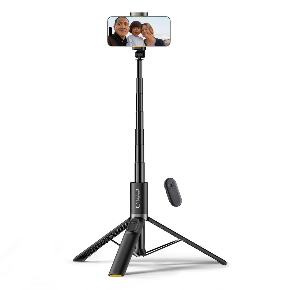 Tech-Protect L08S Bluetooth Selfie Stick med fjernbetjening, Stativ op til 141 cm - sort