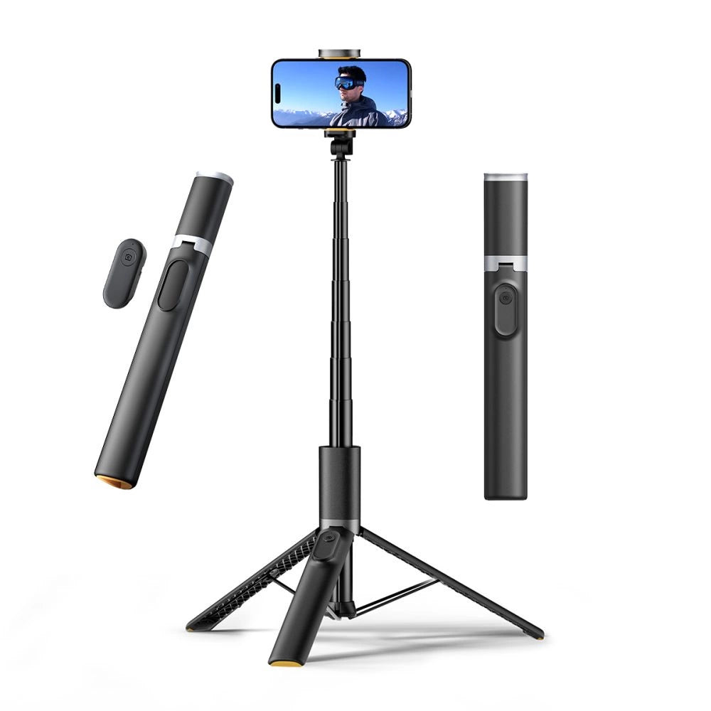Tech-Protect L08S Bluetooth Selfie Stick med fjernbetjening, Stativ op til 141 cm - sort