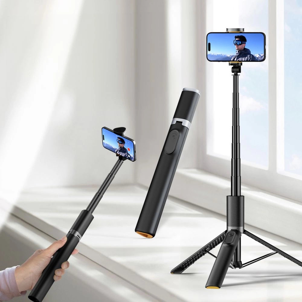 Tech-Protect L08S Bluetooth Selfie Stick med fjernbetjening, Stativ op til 141 cm - sort