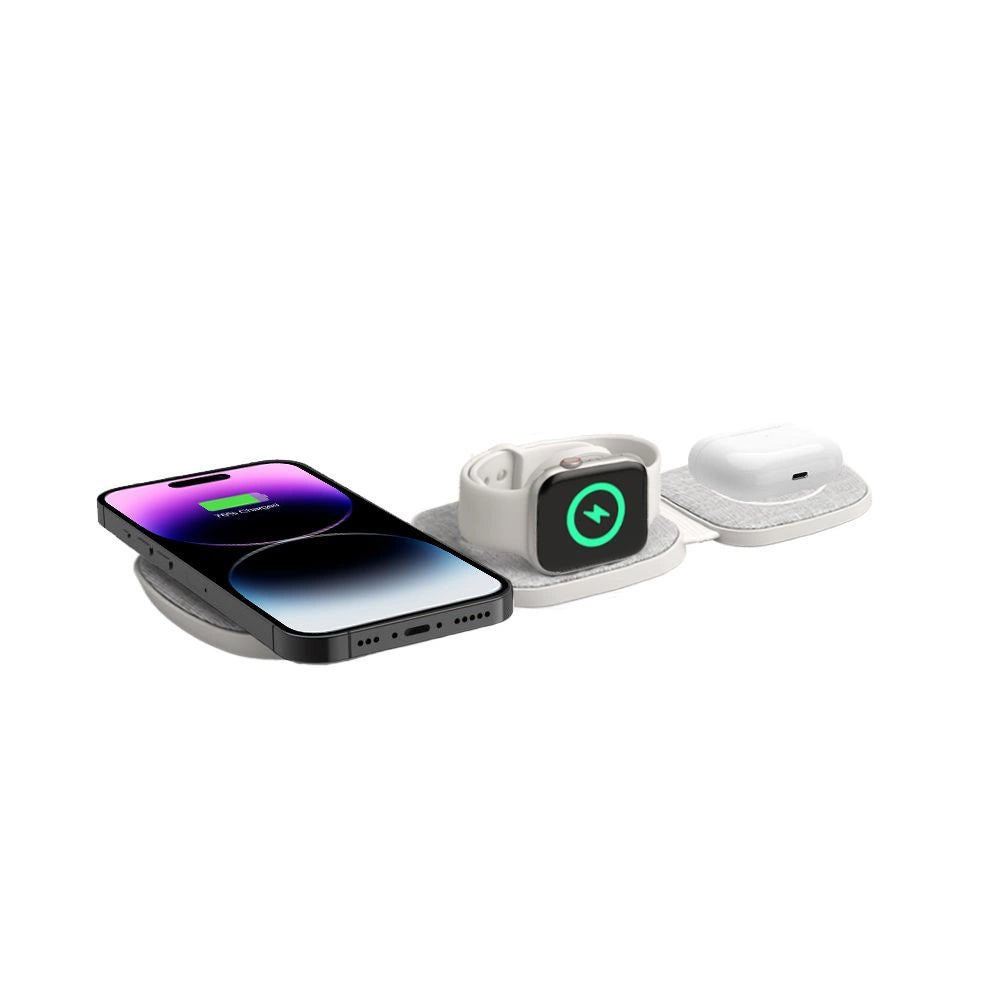 Tech-Protect QI15W-A32 3-i-1-induktiv oplader med MagSafe til smartphone / Apple Watch / AirPods - Grå