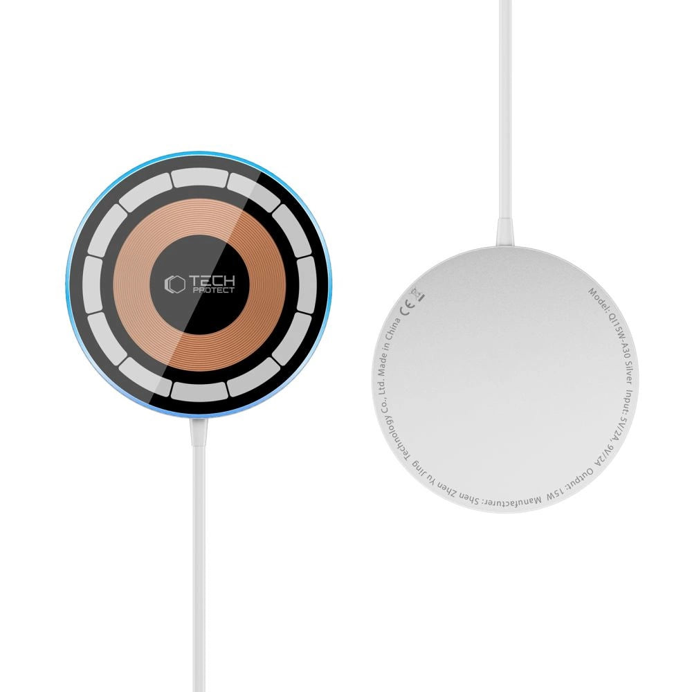 Tech-Protect QI15W-A30 MagSafe induktiv oplader med USB-C-kabel - Silver