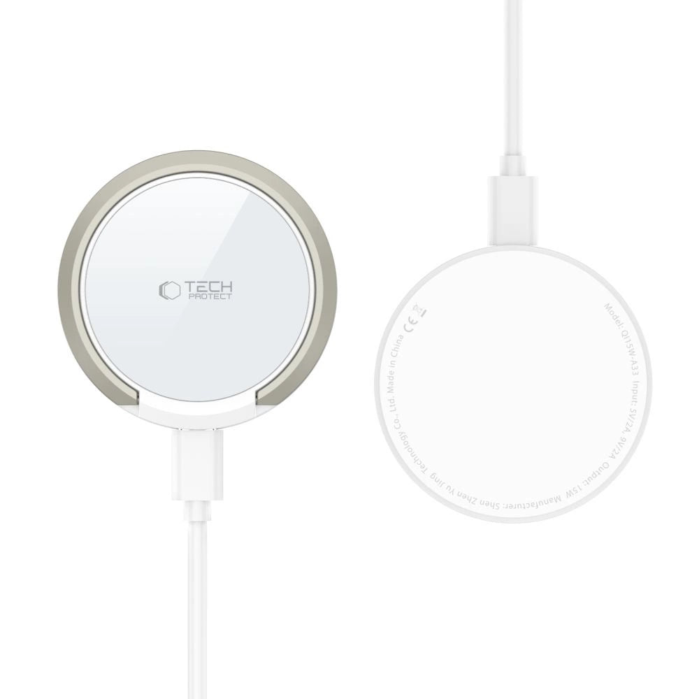 Tech-Protect QI15W-A33 Induktiv oplader med MagSafe og stativ med USB-A / USB-C kabel - hvid