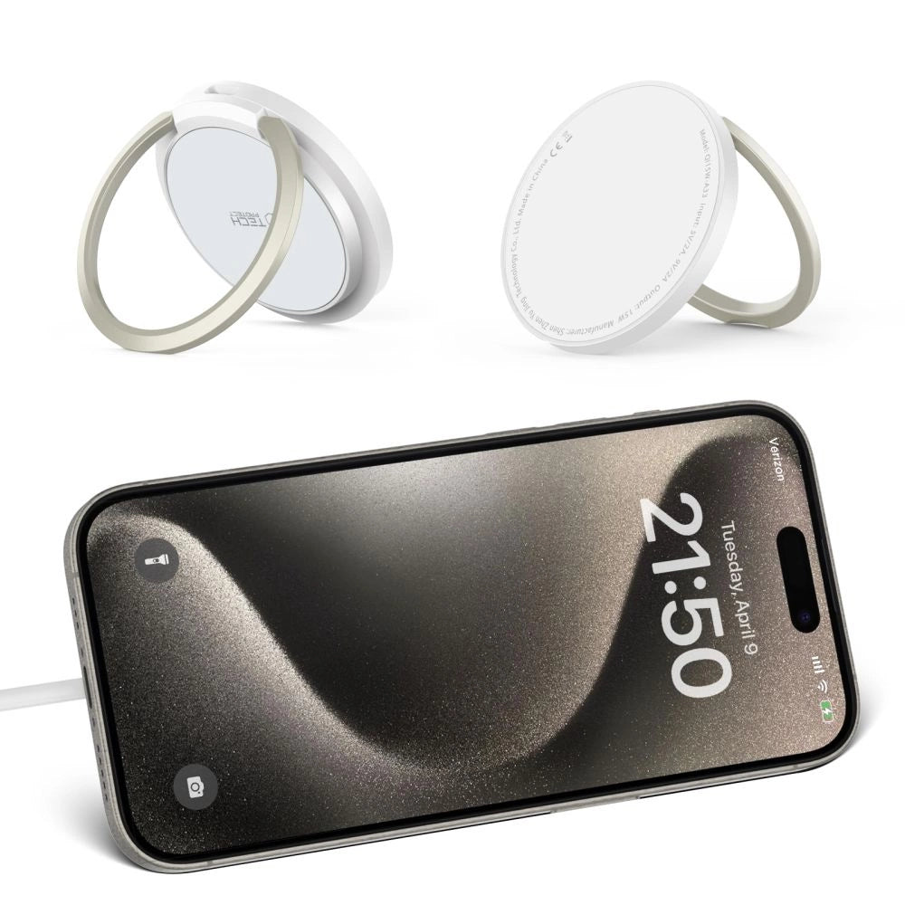 Tech-Protect QI15W-A33 Induktiv oplader med MagSafe og stativ med USB-A / USB-C kabel - hvid