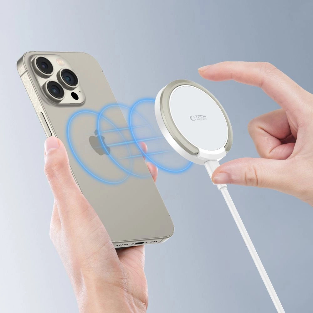 Tech-Protect QI15W-A33 Induktiv oplader med MagSafe og stativ med USB-A / USB-C kabel - hvid
