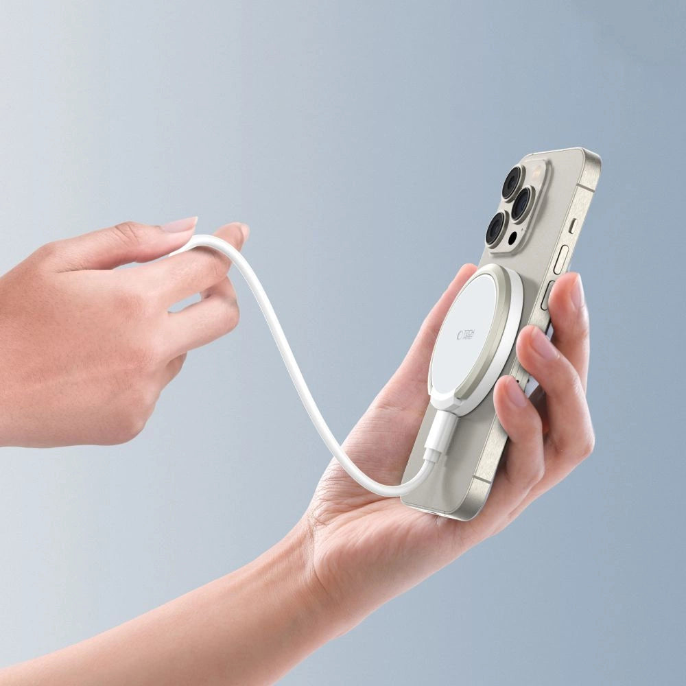 Tech-Protect QI15W-A33 Induktiv oplader med MagSafe og stativ med USB-A / USB-C kabel - hvid