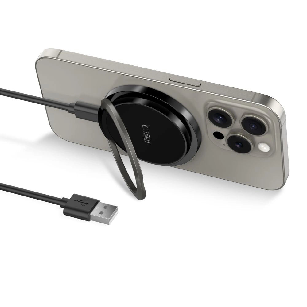 Tech-Protect QI15W-A33 Induktiv oplader med MagSafe og stativ med USB-A / USB-C kabel - sort
