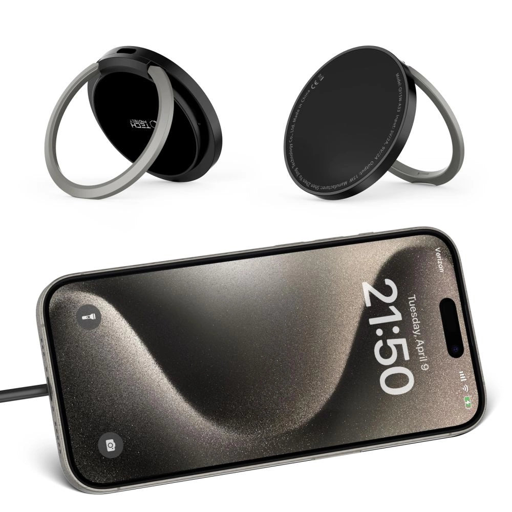 Tech-Protect QI15W-A33 Induktiv oplader med MagSafe og stativ med USB-A / USB-C kabel - sort