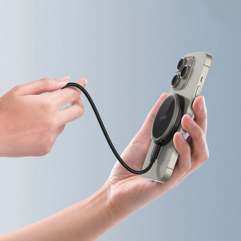 Tech-Protect QI15W-A33 Induktiv oplader med MagSafe og stativ med USB-A / USB-C kabel - sort