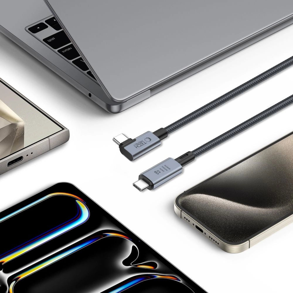 Tech-Protect UltraBoost Max L USB-C 4.0 (ret) / USB-C 4.0 (vinklet) PD 240W 8K 40Gbps 1,5 m Kabel - Grå