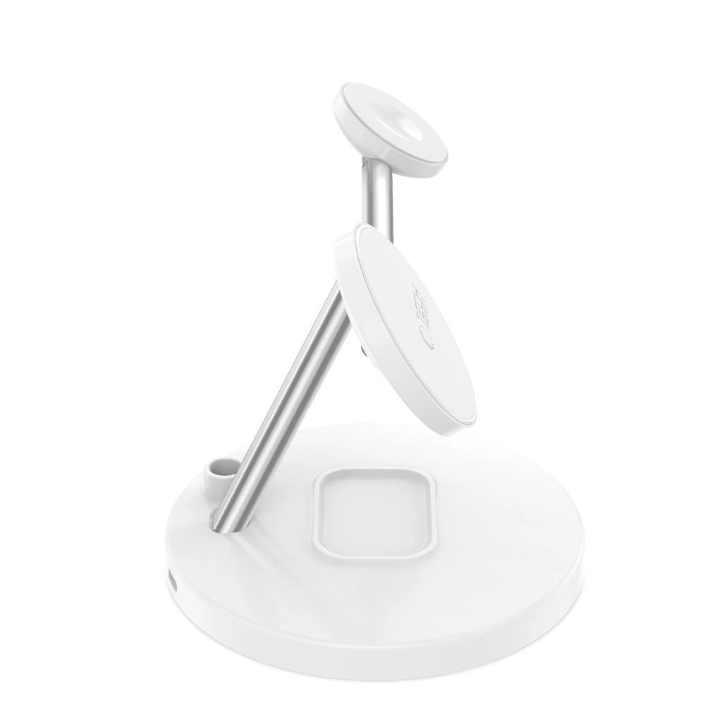 Tech-Protect QI15W-A35 3-i-1-induktiv oplader med MagSafe til telefon / AirPods / Apple Watch - hvid