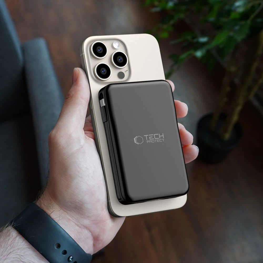 Tech-Protect LifeMag PB31 Power Bank med MagSafe 10000mAh 15W USB-C / USB-A / Indbygget USB-C / Lightning Kabler - sort