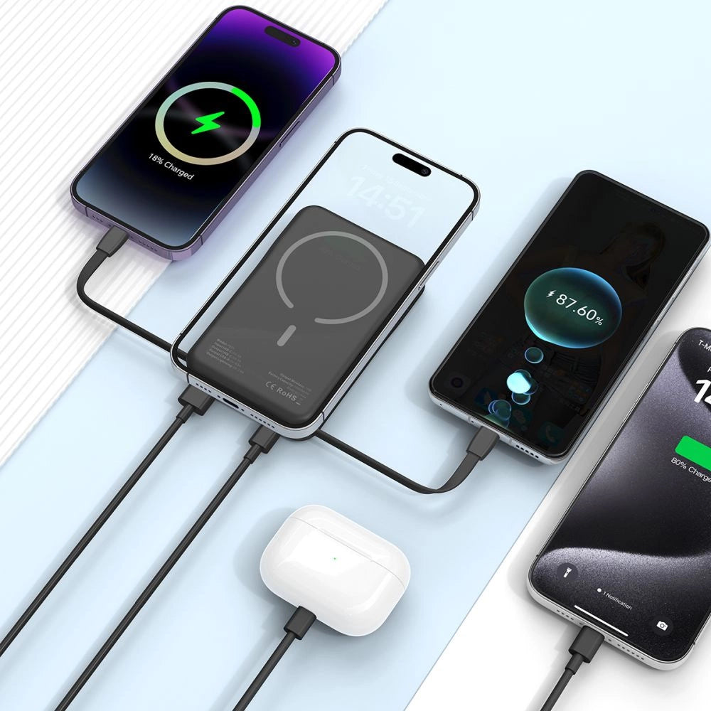 Tech-Protect LifeMag PB31 Power Bank med MagSafe 10000mAh 15W USB-C / USB-A / Indbygget USB-C / Lightning Kabler - sort