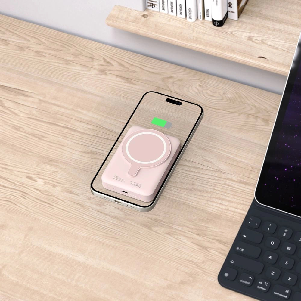 Tech-Protect LifeMag PB11 Powerbank med MagSafe 10000mAh 15W USB-C port - lyserød + USB-C kabel