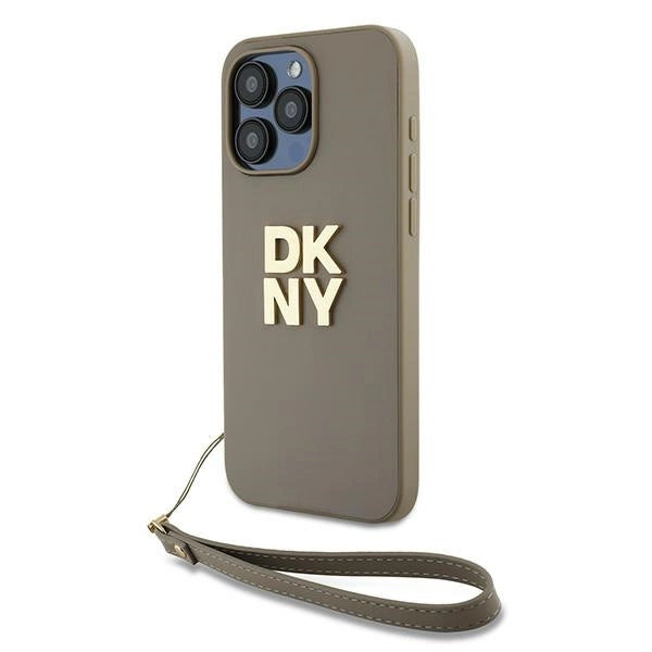 DKNY Wrist Strap Stock Logo Case til iPhone 15 Pro - beige