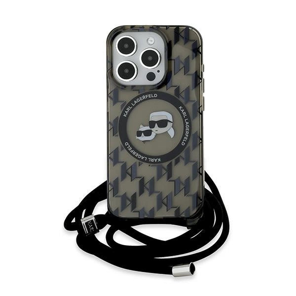 Karl Lagerfeld IML Crossbody Monogram Karl & Choupette Head MagSafe Case for iPhone 15 Pro - Black