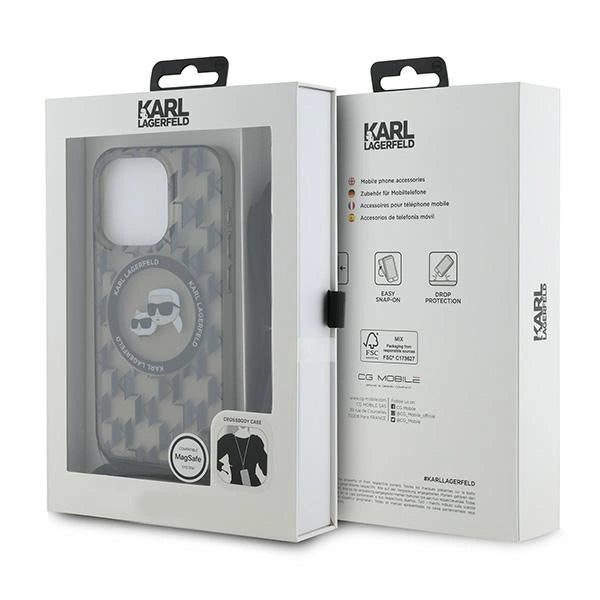 Karl Lagerfeld IML Crossbody Monogram Karl & Choupette Head MagSafe Case for iPhone 15 Pro - Black