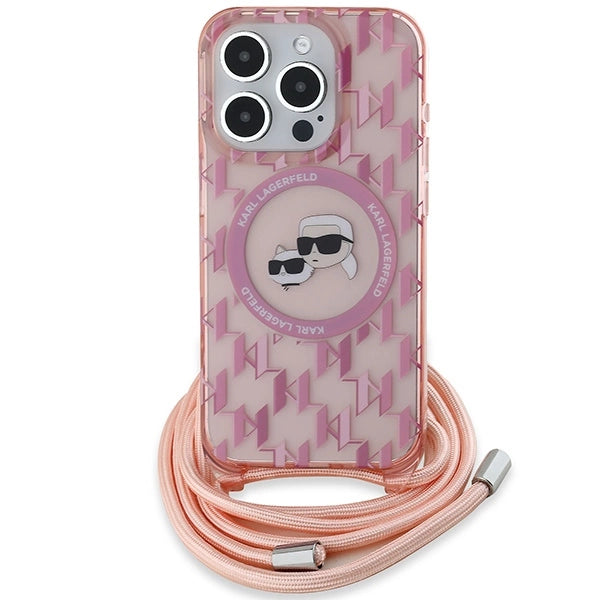 Karl Lagerfeld IML Crossbody Monogram Karl & Choupette Head MagSafe case for iPhone 15 Pro - pink