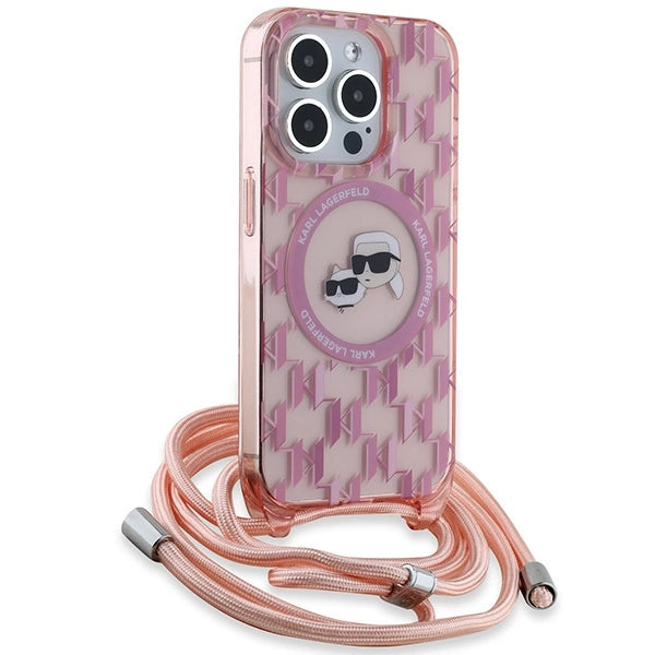 Karl Lagerfeld IML Crossbody Monogram Karl & Choupette Head MagSafe case for iPhone 15 Pro - pink