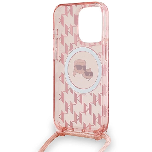 Karl Lagerfeld IML Crossbody Monogram Karl & Choupette Head MagSafe case for iPhone 15 Pro - pink