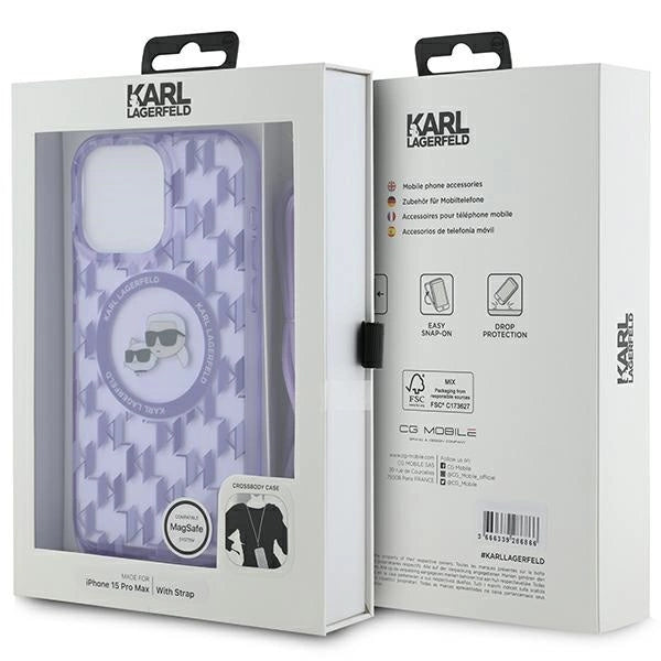 Karl Lagerfeld IML Crossbody Monogram Karl & Choupette Head MagSafe case for iPhone 15 Pro - purple