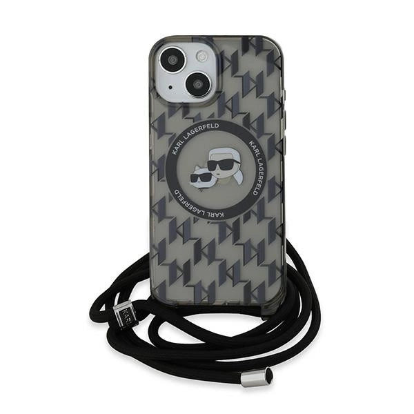 Karl Lagerfeld IML Crossbody Monogram Karl & Choupette Head MagSafe Case for iPhone 15 / 14 / 13 - Black