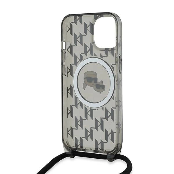 Karl Lagerfeld IML Crossbody Monogram Karl & Choupette Head MagSafe Case for iPhone 15 / 14 / 13 - Black