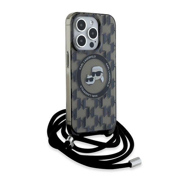 Karl Lagerfeld IML Crossbody Monogram Karl & Choupette Head MagSafe Case for iPhone 15 Pro Max - Black