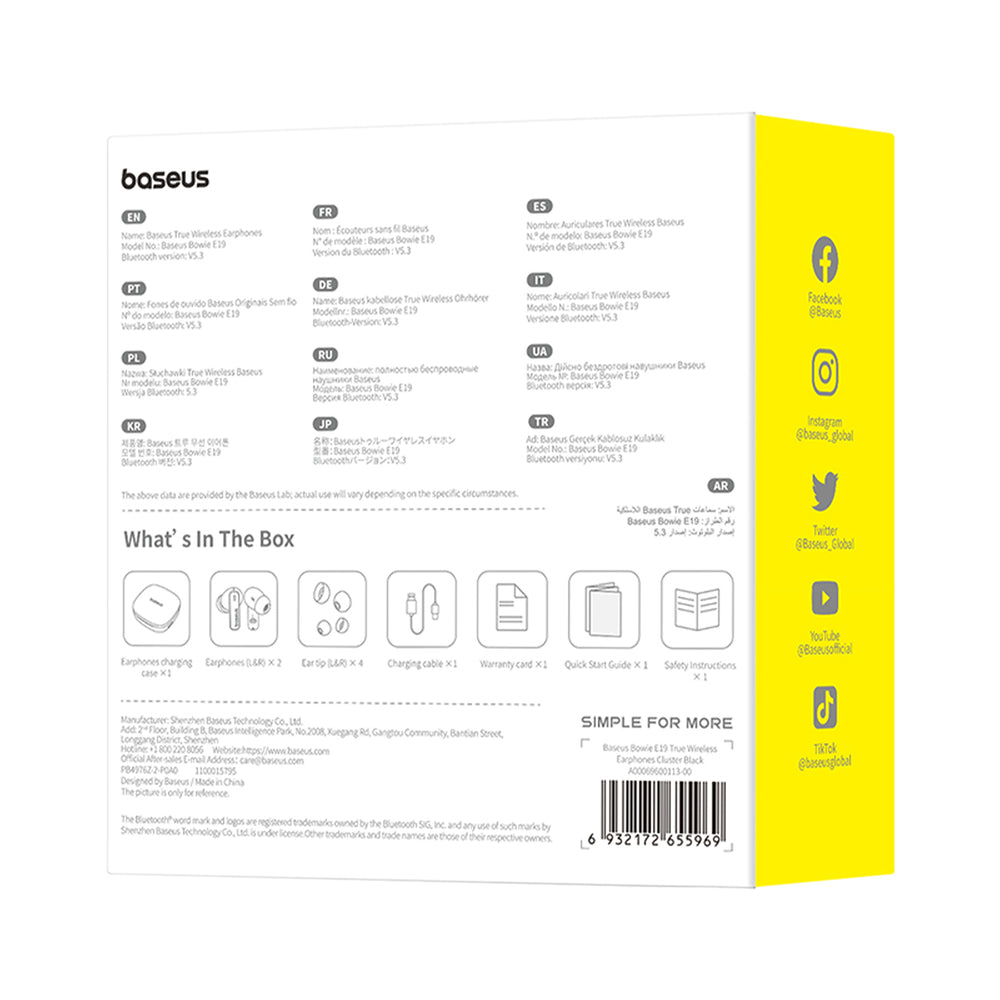 Baseus Bowie E19 TWS In-Ear trådløse hovedtelefoner - sort