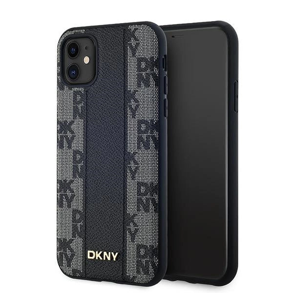 DKNY læder krydsede Mono mønster MagSafe Case til iPhone 11 / Xr - sort