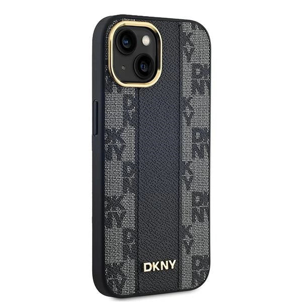 DKNY Leather Checkered Mono Pattern MagSafe Case for iPhone 14/15/13 - Black