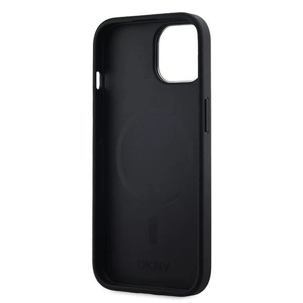 DKNY Leather Checkered Mono Pattern MagSafe Case for iPhone 14/15/13 - Black