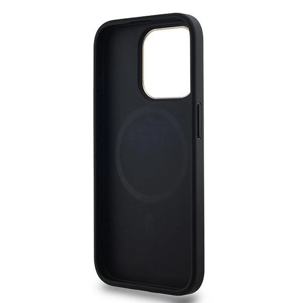 DKNY Leather Checkered Mono Pattern MagSafe case for iPhone 15 Pro - black