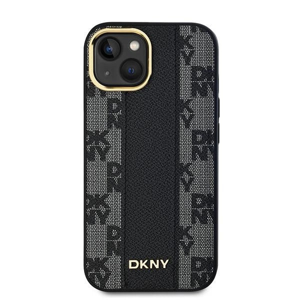 DKNY læder krydsede Mono mønster MagSafe Case til iPhone 15 Plus / 14 Plus - sort