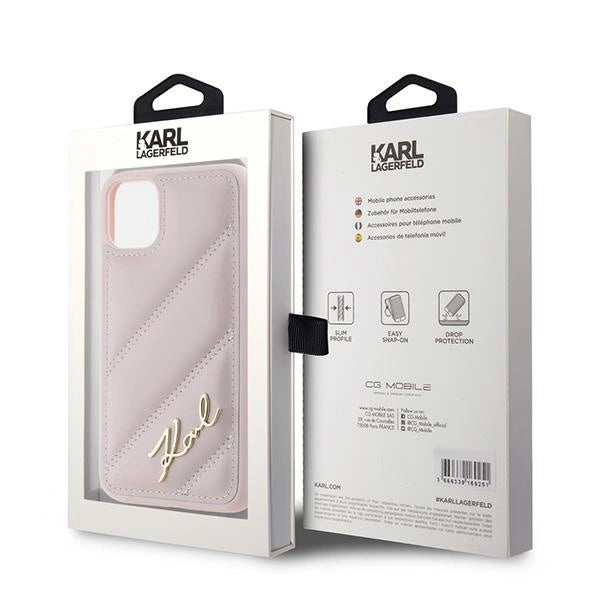 Karl Lagerfeld Diagonal Quilted Script case for iPhone 11 / Xr - pink