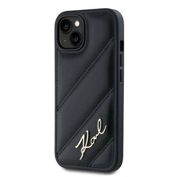Karl Lagerfeld Diagonal Quilted Script case for iPhone 14 / 15 / 13 - black