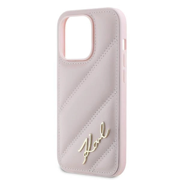 Karl Lagerfeld Diagonal Quilted Script case for iPhone 14 Pro Max - pink