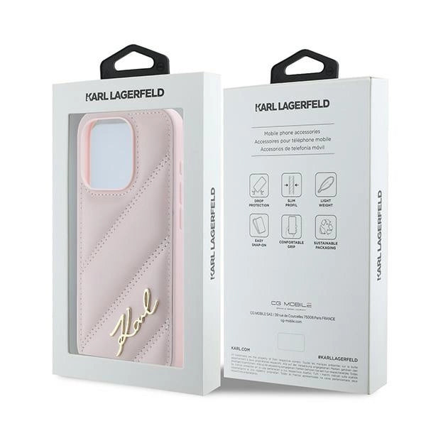 Karl Lagerfeld Diagonal Quilted Script case for iPhone 15 Pro - pink