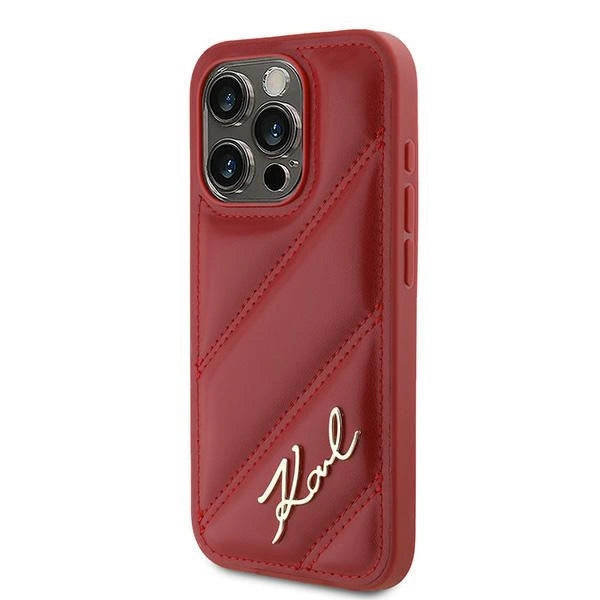 Karl Lagerfeld Diagonal Quilted Script case for iPhone 15 Pro - red