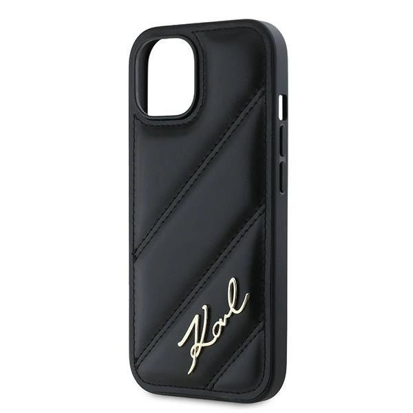 Karl Lagerfeld Diagonal Quilted Script case for iPhone 15 Plus / 14 Plus - black