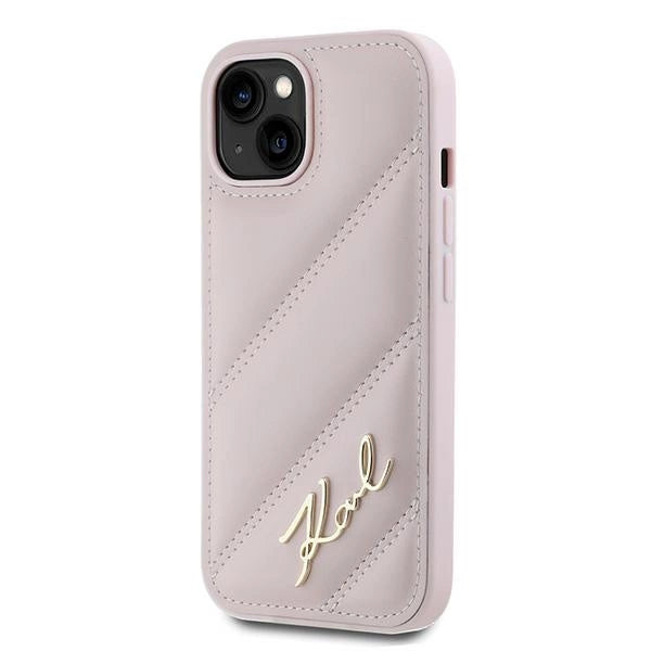 Karl Lagerfeld Diagonal Quilted Script case for iPhone 15 / 14 / 13 - pink