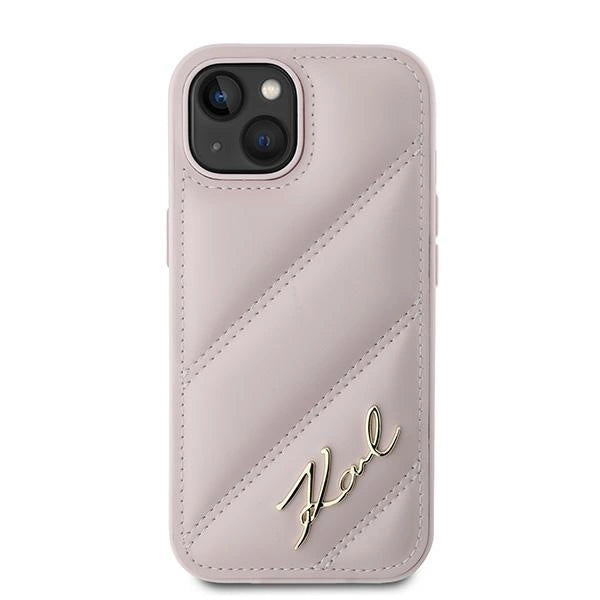 Karl Lagerfeld Diagonal Quilted Script case for iPhone 15 / 14 / 13 - pink