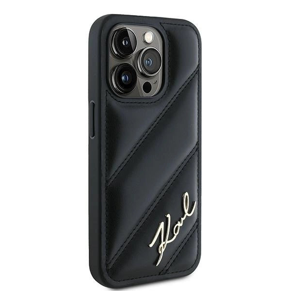 Karl Lagerfeld Diagonal Quilted Script case for iPhone 15 Pro Max - black