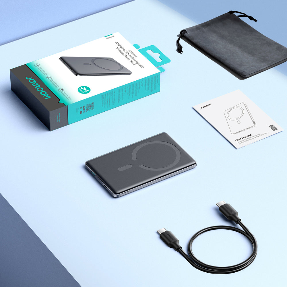 Powerbank Joyroom JR-PBM08 5000mAh 20W ultra-tynn med induktiv opladning - grå