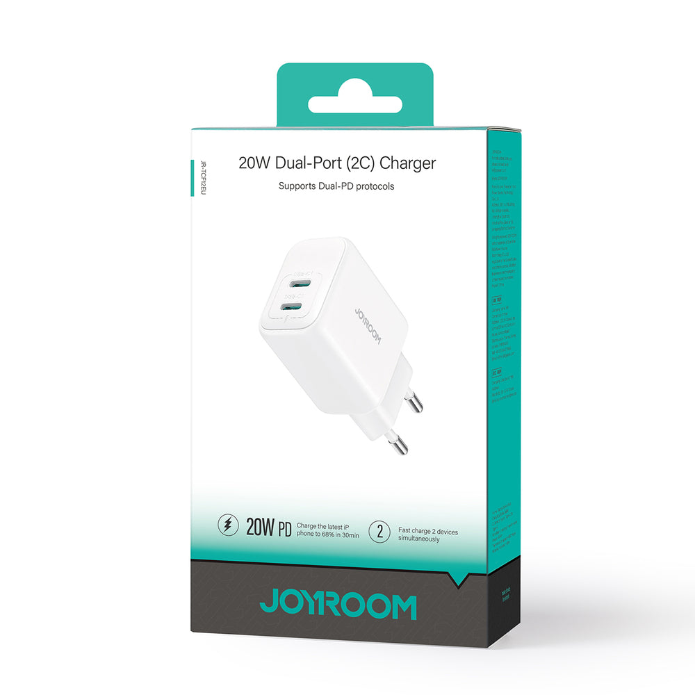Joyroom JR-TCF12 strømoplader 2x USB-C 20W PD / QC 3.0 - hvid