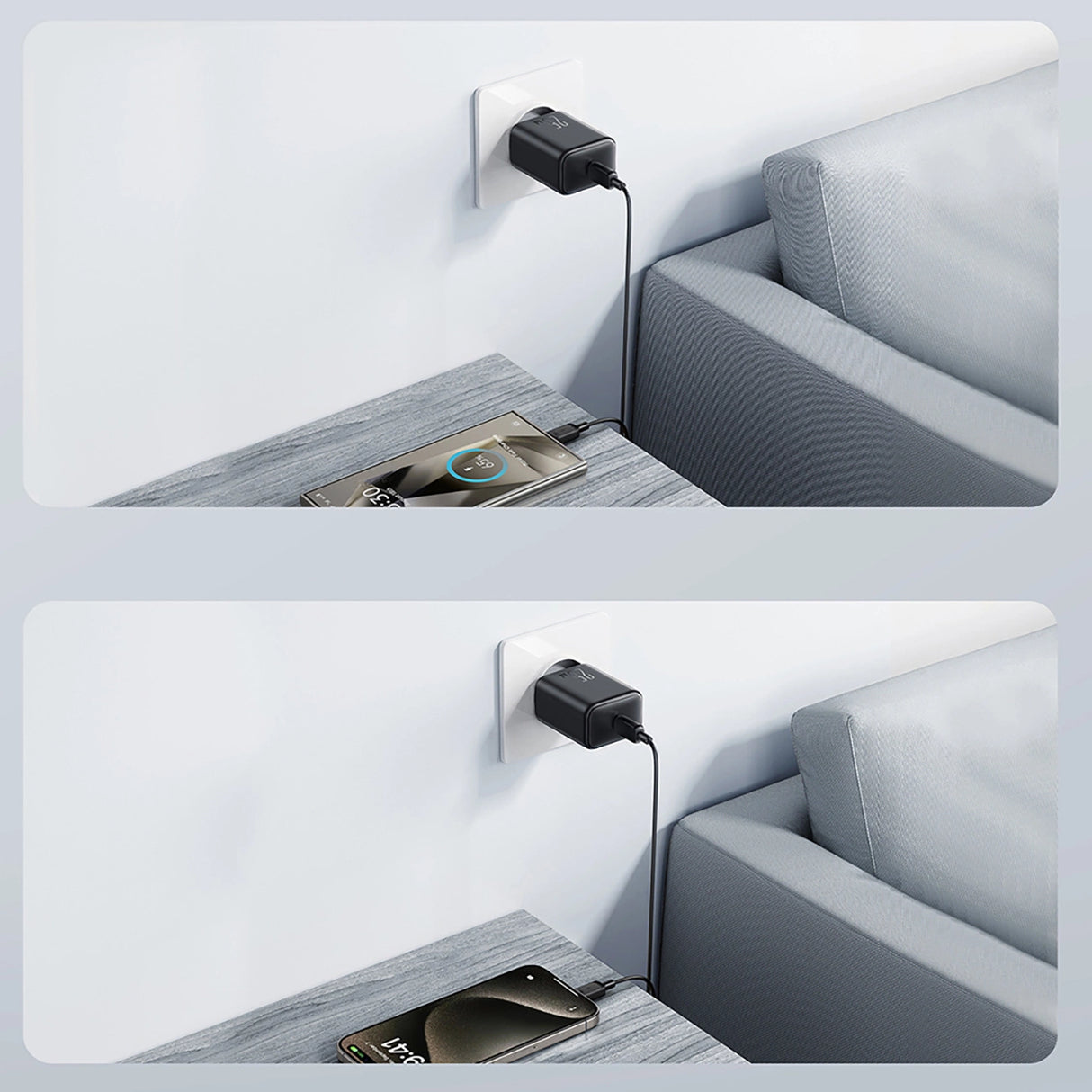 Joyroom JR-TCF23 netværksoplader USB-C 25W SFC / PPS / PD - sort + USB-C / USB-C kabel 1m