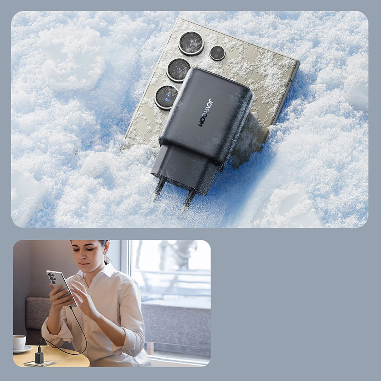 Joyroom JR-TCF23 netværksoplader USB-C 25W SFC / PPS / PD - sort + USB-C / USB-C kabel 1m