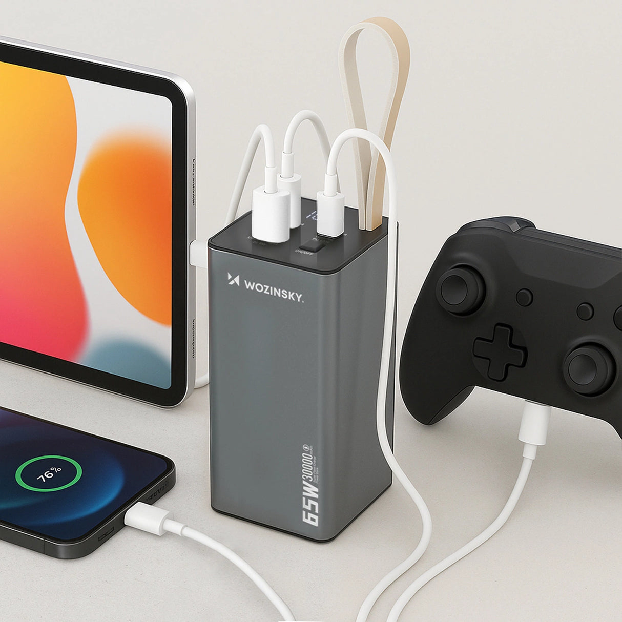 Powerbank Wozinsky K65+ 65W 30000mAh 2x USB-C, 1x USB-A 65W - grå
